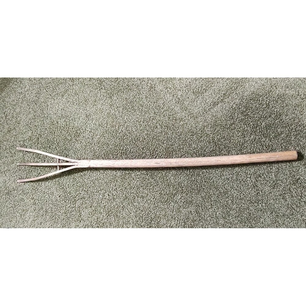 Primitive Style Hardwood Wood Carved Pitchfork believe it is Oak 36" Long